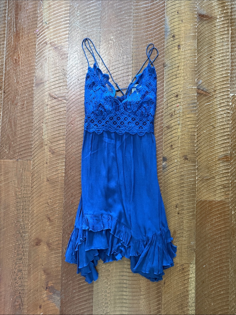 Free People Royal Blue Lace-Trim Mini Dress